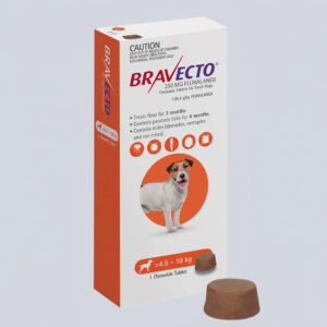 Bravecto 4.5-10 kg küçük ırk köpekler için 250 mg iç dış parazit çiğneme tableti.