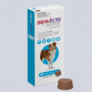 Bravecto 20-40 kg köpekler için 1000 mg iç dış parazit çiğneme tableti.