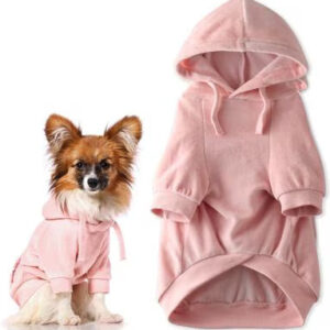 Kadife Düz Renk Köpek Kapüşonlu Sweatshirt, Pembe, Küçük Beden