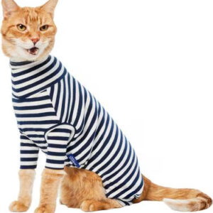 Frisco Dönüştürülebilir Huni Yakalı Renk Bloklu Köpek ve Kedi Tulumu, Lacivert Çizgili, Küçük Boy